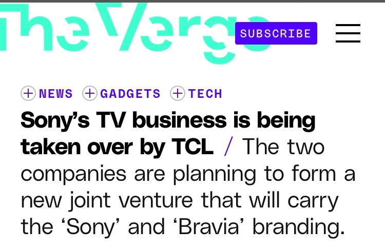 🚨 Explosive Sony News 🚨

“Sony’s TV business is being taken over by TCL”

“Sony has announced plans to spin off its TV hardware business, shifting it to a new joint venture with TCL.”

Source:
theverge.com/news/864263/so…

#Sony #TCL #TechNews