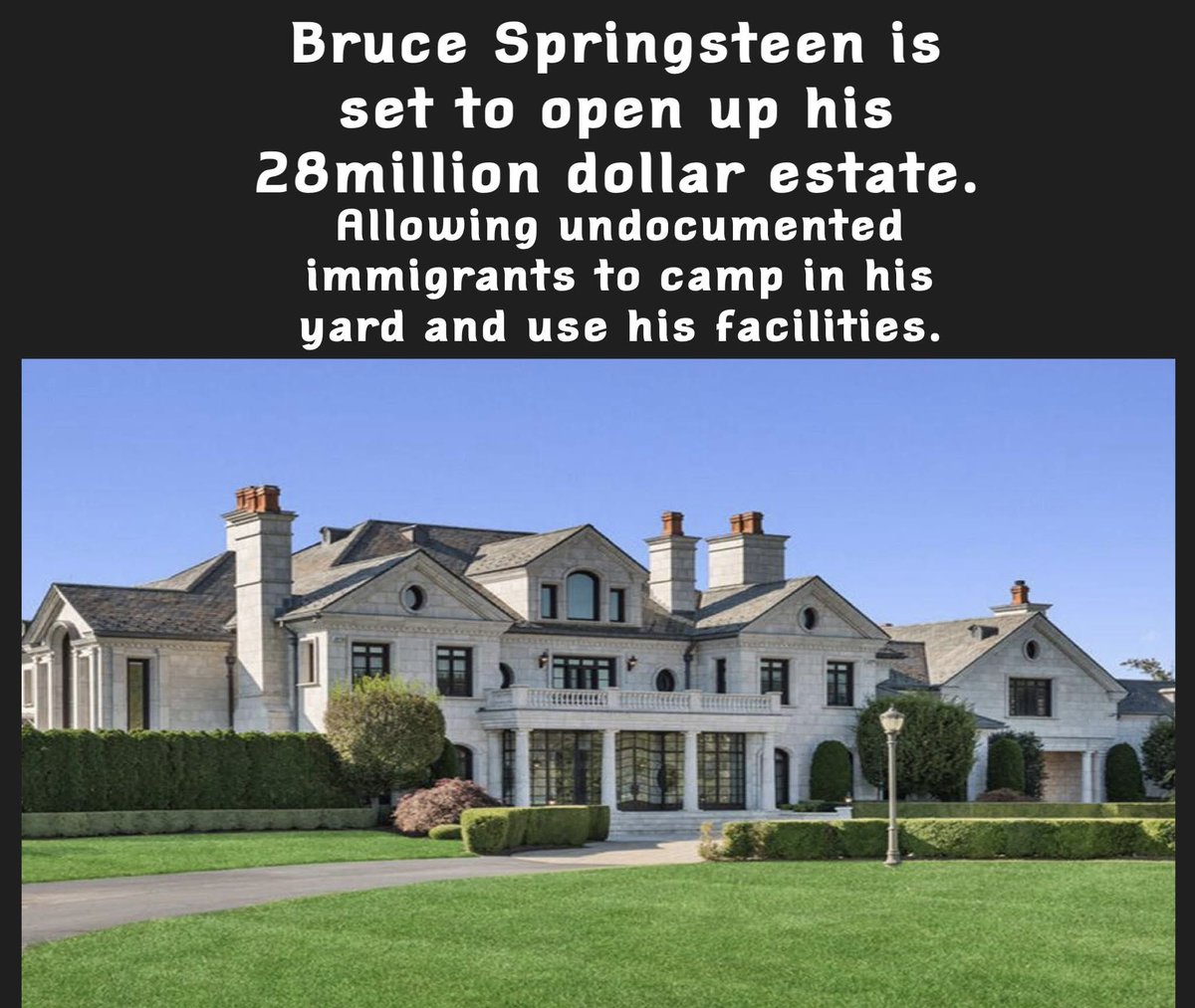 MedienfuzziShow's tweet image. Bruce Springsteen ist ein extrem Linker und lässt keine Gelegenheit aus, Trump und seine Politik zu verteufeln. Jetzt wurde in 🇺🇸 ein Bild von seinem Besitz gepostet und er aufgefordert selbst Migranten aufzunehmen.

Bruce ist stinksauer und möchte nicht, dass das geteilt wird.…