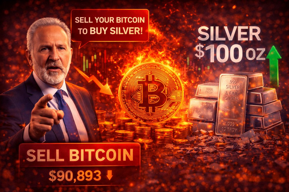 PETER SCHIFF URGES SELLING BITCOIN TO BUY SILVER Peter Schiff says  investors should dump Bitcoin and rotate into silver, warning that BTC will  collapse while silver could surge to $100 per ounce