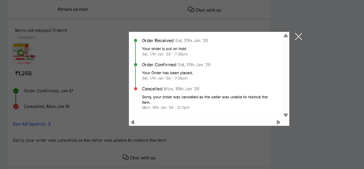 AmitSah82's tweet photo. @flipkartsupport @Flipkart surprised &amp; disappointed to see that Order cancelled after successful booking, with the reason as “non-delivery location.”At the time of booking, the system accepted my delivery address without any issue and confirmed the order successfully. #flipkart https://t.co/LTcMdtHQW4