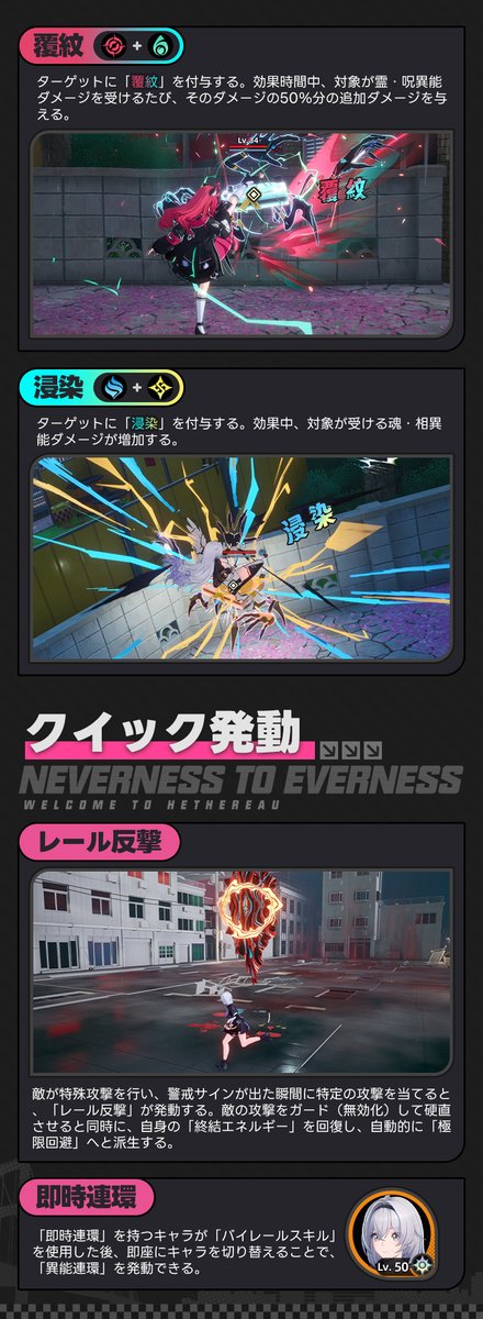 NTE_JP's tweet image. 【ヘテロシティ戦闘ガイド｜特殊ギミック解説】(1/2)
「掻く姿も面白いけれど、反撃の術を知らないんじゃダメね。私がちょっとした「コツ」を、教えてあげましょう——それとも、このまま苦痛を「楽しみたい」のかしら？」

NTE「共存テスト」参加者募集中！…