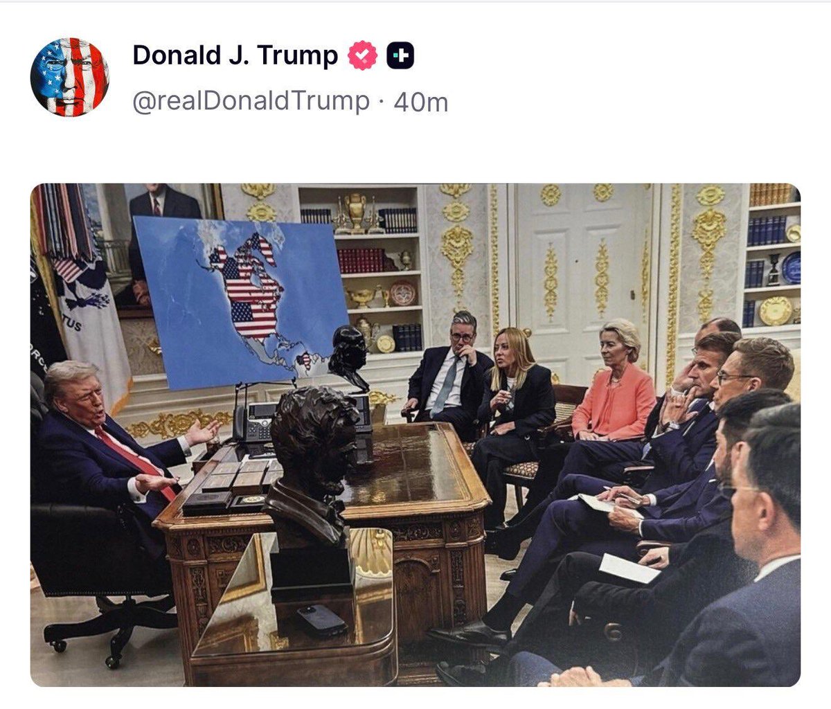 rulajebreal's tweet photo. Il golpista  che impera il cosiddetto “consiglio di pace” sta minacciando di invadere e attaccare la Groenlandia  perché non ha ricevuto il Nobel per la pace.
Questo livello più basso, patetico, farcisco e pericoloso di delirio imperiale del Trumpismo. https://t.co/SQ9GFILjQl