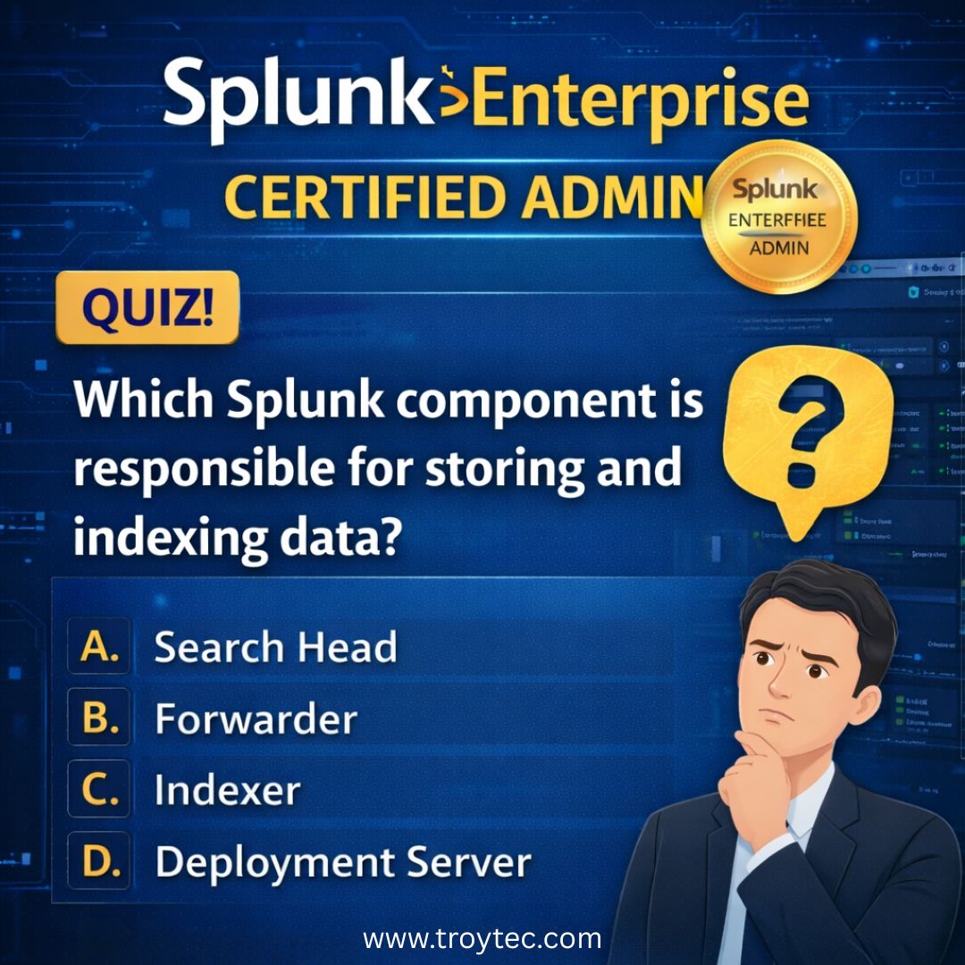 TroytecExam's tweet photo. Drop your answer in the comments and test your Splunk Admin knowledge!
👉 Want more practice questions or want to learn in detail?
 📖 Read the full article : https://t.co/nk5hzLuaFS

 Keep learning. Keep practicing. Get certified.

#SplunkTraining #splunkadmin #splunkenterprise https://t.co/VSXE4X3wL0