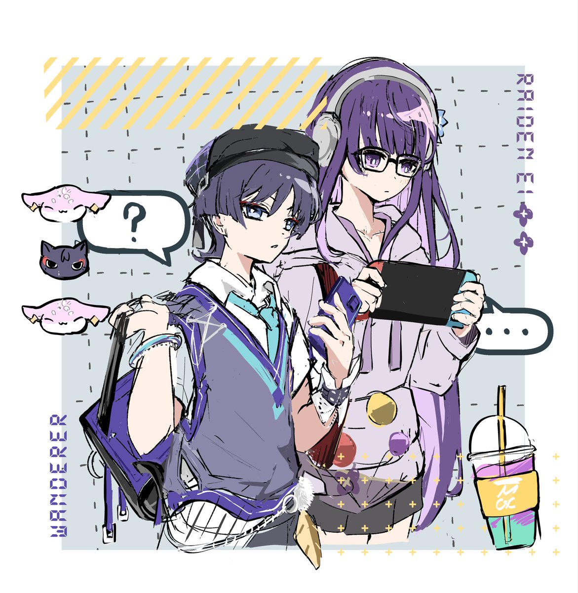 それぞれ学生っぽくて可愛い（ラフ止まり絵）