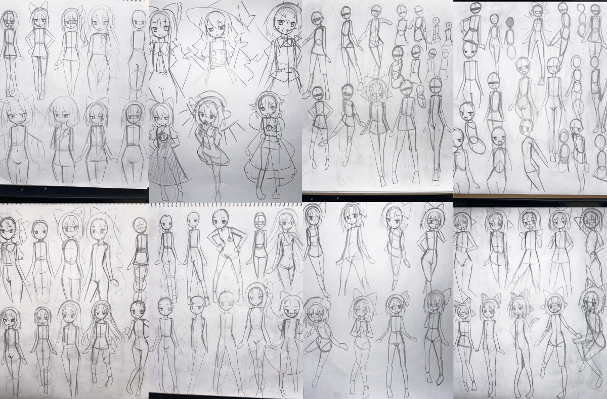 今日の練習絵です。5.5等身の体のバランスを探るために描きました。 