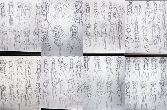 今日の練習絵です。5.5等身の体のバランスを探るために描きました。