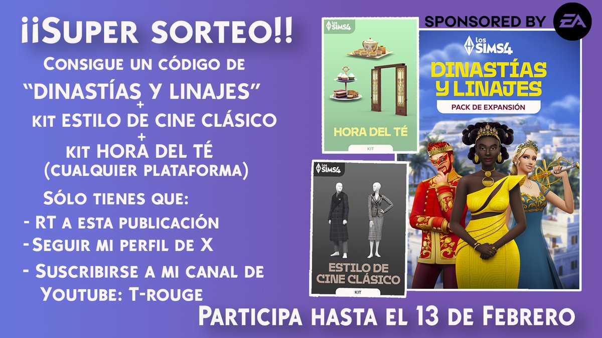 Gracias al #EACreatorNetwork tenemos sorteíto del bundle de la nueva expansión Dinastías y Linajes👑+ los dos kits (Estilo de Cine Clásico y Hora del Té). Tenéis para participar hasta el 13 de Febrero. Suerte!!!
