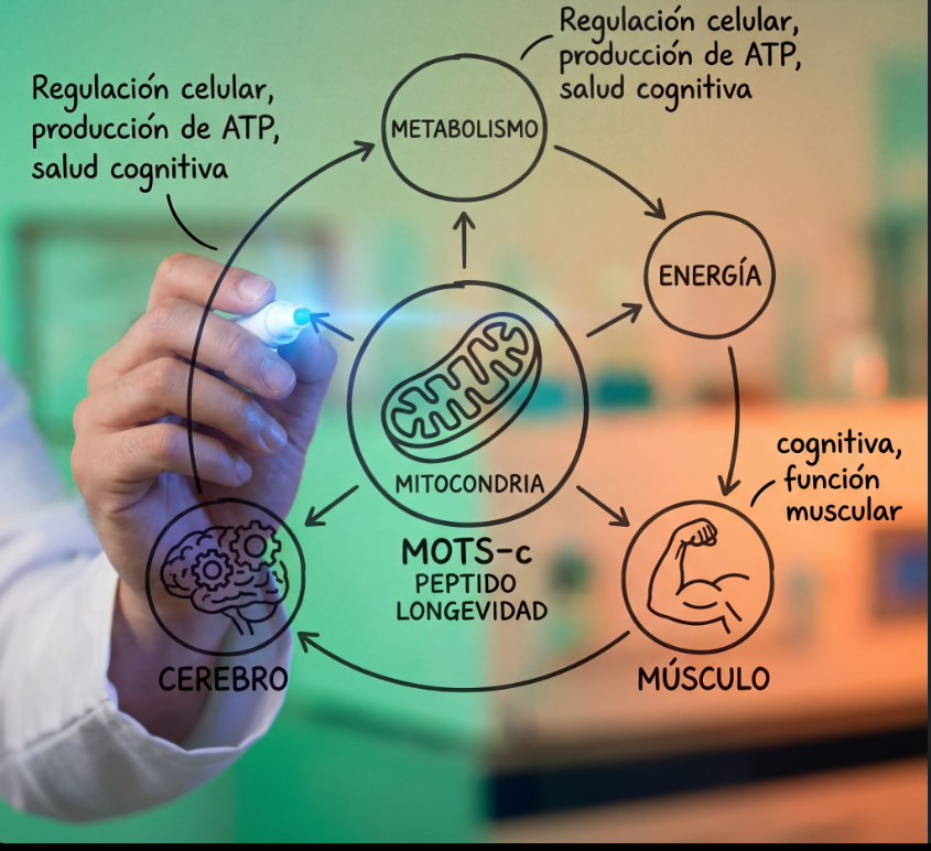 🚀 
¿Y si pudieras activar tu metabolismo desde el centro energético de tus células? MOTS-c, el péptido codificado en el ADN mitocondrial, está siendo estudiado para prevenir el declive metabólico asociado a la edad.