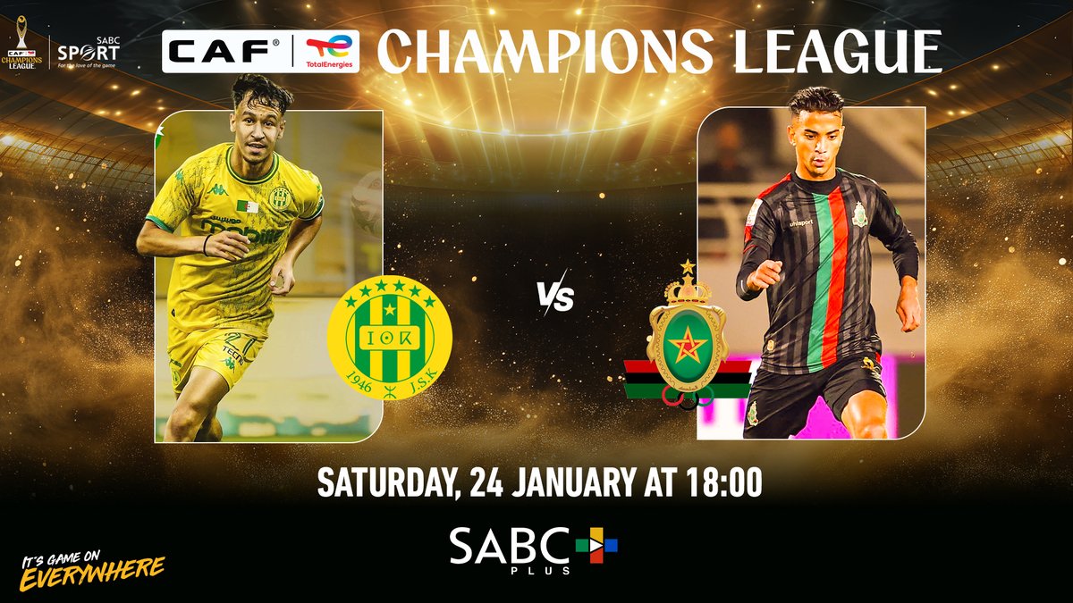 SABC_Sport's tweet photo. โฝ๐ #TotalEnergiesCAFChampions |
๐ฉ๐ฟ Kabylie ๐ ๐ฒ๐ฆ FAR Rabat
๐
Sat | โฐ 18:00
๐บ SABC Sport Channel
๐ป Stream live on https://t.co/26PdrPrnVE | ๐ฒ Download the app now and never miss a moment of the action!!!
#SABCSport #ItsGameOnEverywhere #TotalEnergiesCAFChampions https://t.co/sOUPm2hU4k