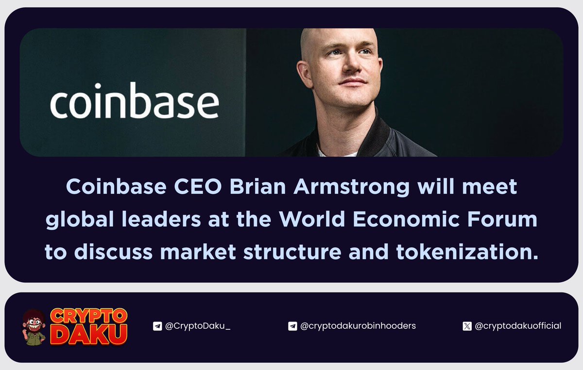 Coinbase CEO Brian Armstrong will meet global leaders at the World Economic  Forum to discuss market structure and tokenization.