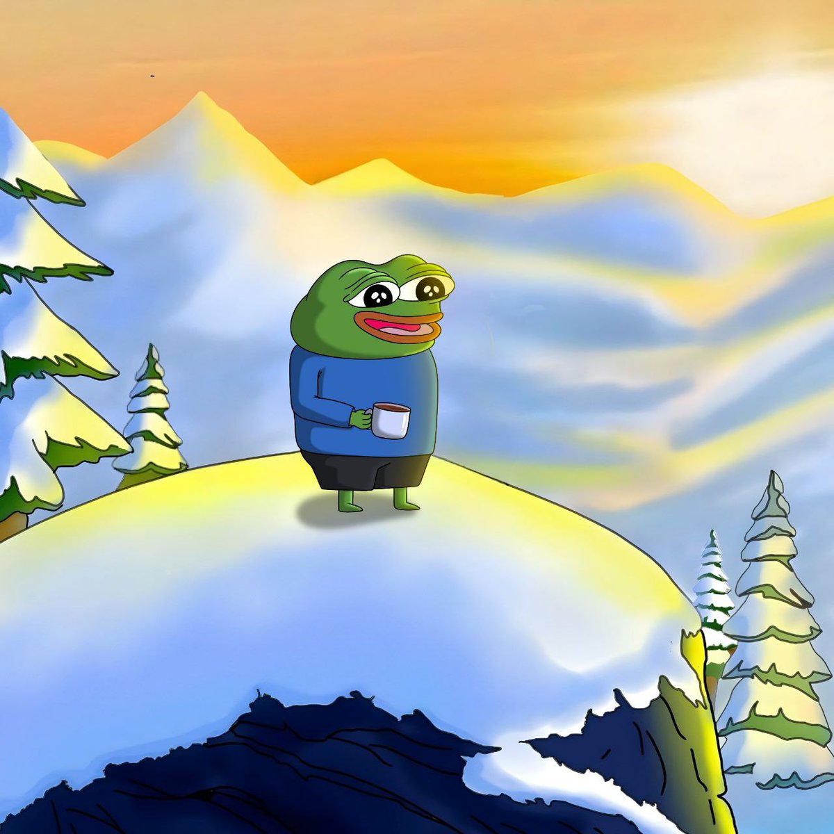 Peepofanpage's tweet photo. Might be cold as hell out there,  
but the sun still shows up every damn morning to give a smile to Peepo 🐸
 
Gpeepo https://t.co/NZCjD7Bebj