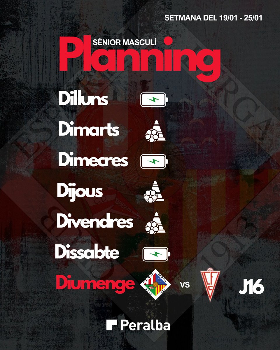 ceberga1913's tweet photo. 📋 L'AGENDA SETMANAL 🔴⚪

🛌🔋 + 🏋️‍♂️🏃‍♂️ + ⚽

#CEBerga #SomBerga
#juntssommésforts ❤️🤍
#juntessommésfortes ❤️🤍 https://t.co/Cvpc40q491