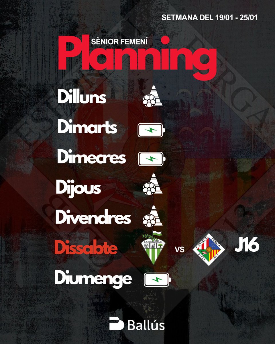 ceberga1913's tweet photo. 📋 L'AGENDA SETMANAL 🔴⚪

🛌🔋 + 🏋️‍♂️🏃‍♂️ + ⚽

#CEBerga #SomBerga
#juntssommésforts ❤️🤍
#juntessommésfortes ❤️🤍 https://t.co/Cvpc40q491