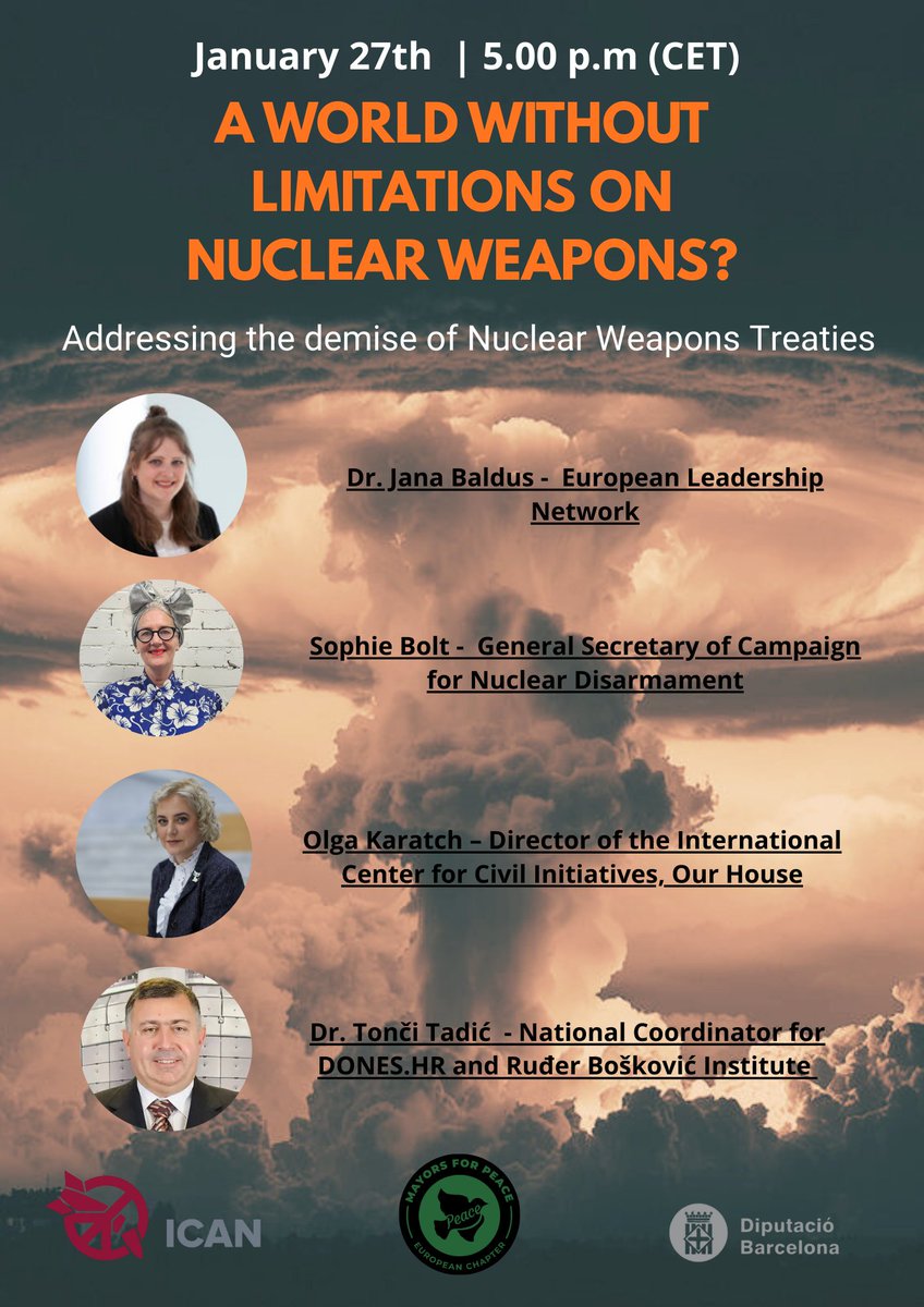 MfPEuropean's tweet photo. Feb 5, the New START treaty expires ⚖️⏳ 
Without a new agreement 🤝🏾, nuclear-armed states could expand their arsenals without limits, risking a renewed arms race &amp; eroding🌍security.  
Join us 👇🏾 
https://t.co/1BjIpm6CCL
@nuclearban @JanaBaldus @SK_Bolt @olga_karatch @AFCDRP https://t.co/UNWQ75FD0m