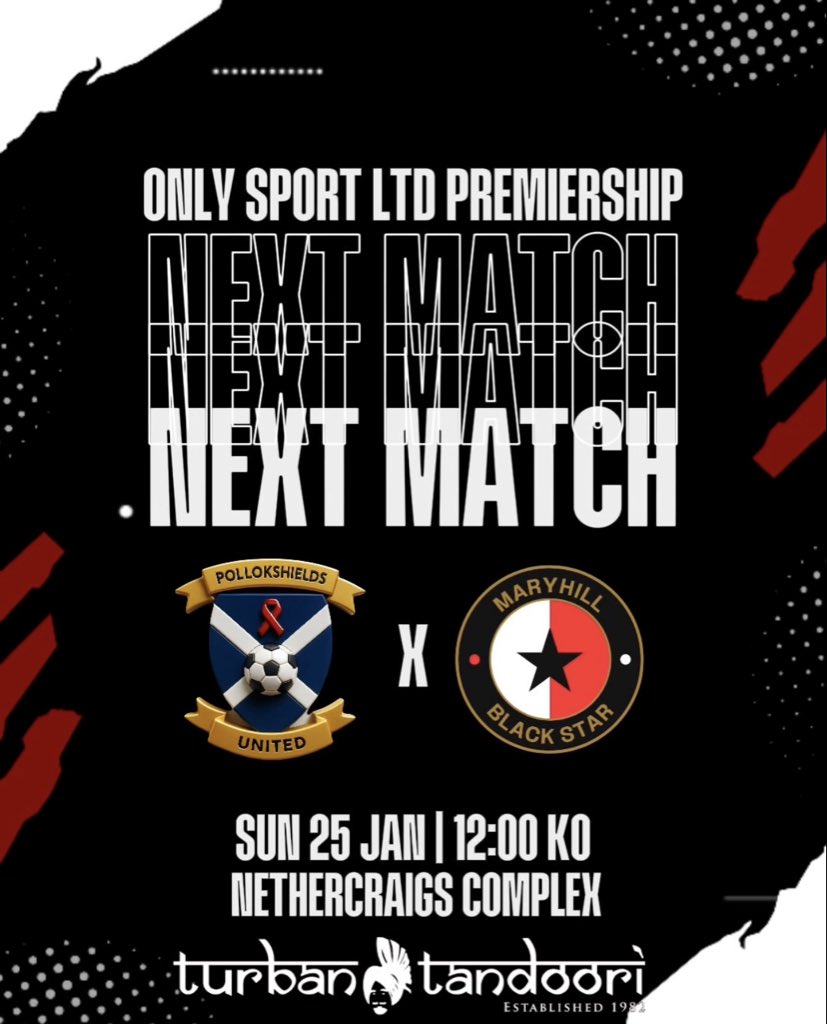 PshieldsUtd's tweet photo. 📢 NEXT MATCH ALERT! ⚽️

Only Sport Ltd  Premiership…👊

📆 Sunday 25th January
🏆 Premiership 
⚽ Maryhill Black Star 
🏟️ Nethercraigs
⏰ 12:00 KO

@OnlySportLTD1 @GDSFC2008 https://t.co/cNWeII2zQN