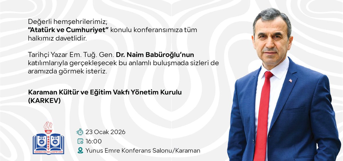 KARKEV’den “Atatürk ve Cumhuriyet” Konferansı

karamanulak.com/karkevden-atat…