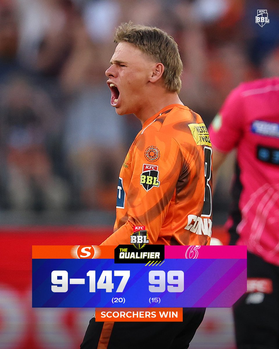 BBL's tweet photo. It's party time in Perth! The @ScorchersBBL are heading to the #BBL15 Final 🧡 https://t.co/hDsQhS97lz