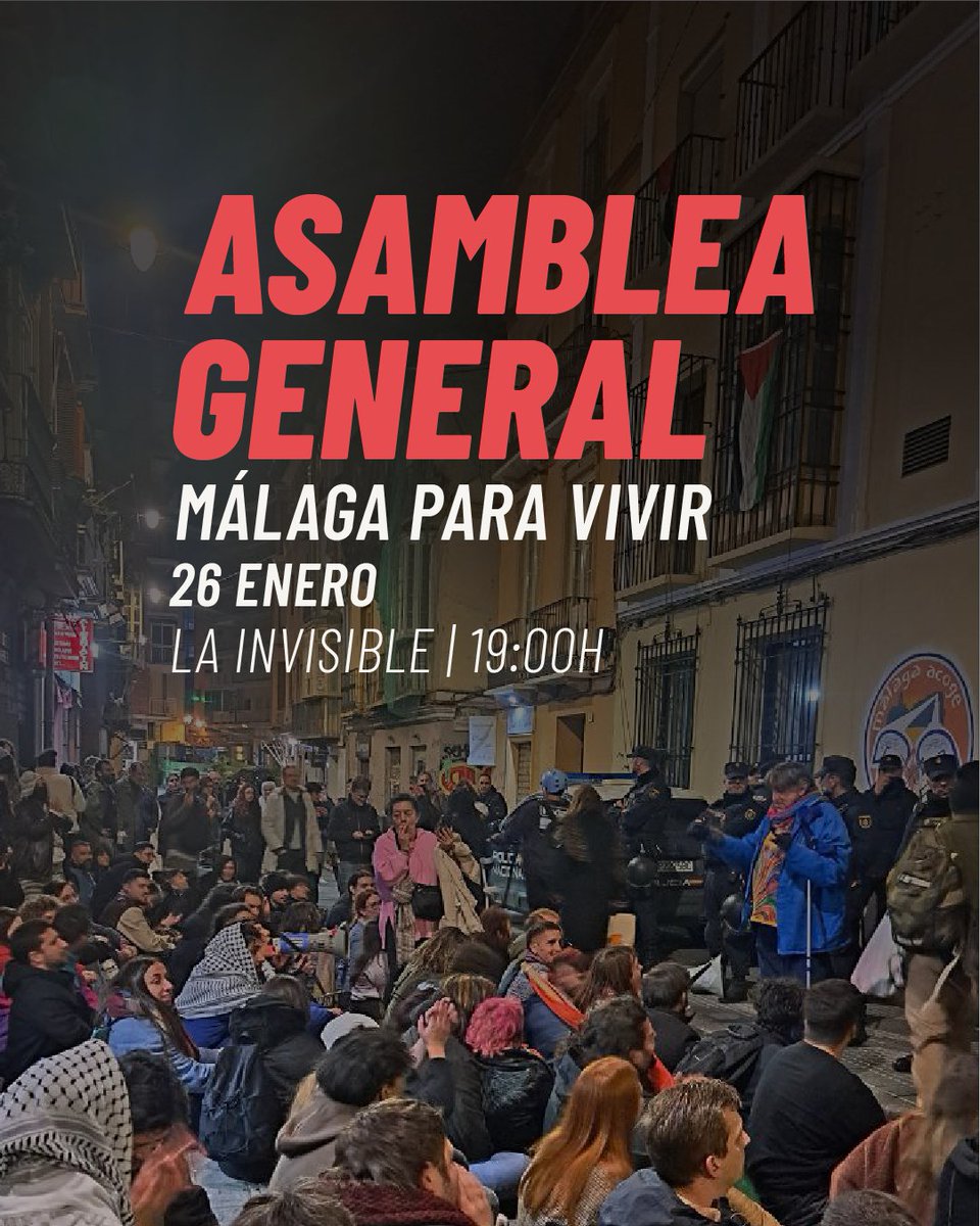 ASAMBLEA GENERAL

📆 Lunes 26 de enero a las 19h
📍 La Casa Invisible (calle Andrés Pérez, 8)

"Siii nos echan de las casas, si nos echan de los barrios les paramos la ciudaaaaad" 👇🏽