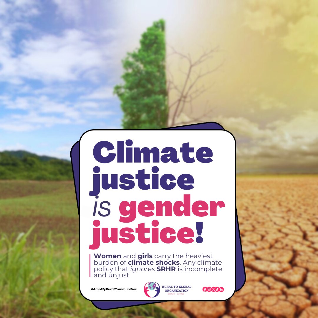 ruraltoglobal's tweet photo. Climate justice is gender justice.

Women &amp; girls bear the brunt of climate shocks.
Ignoring #SRHR in climate policy leaves communities hurt

#AmplifyRuralCommunities #ClimateJustice https://t.co/HzjKuQkAXC