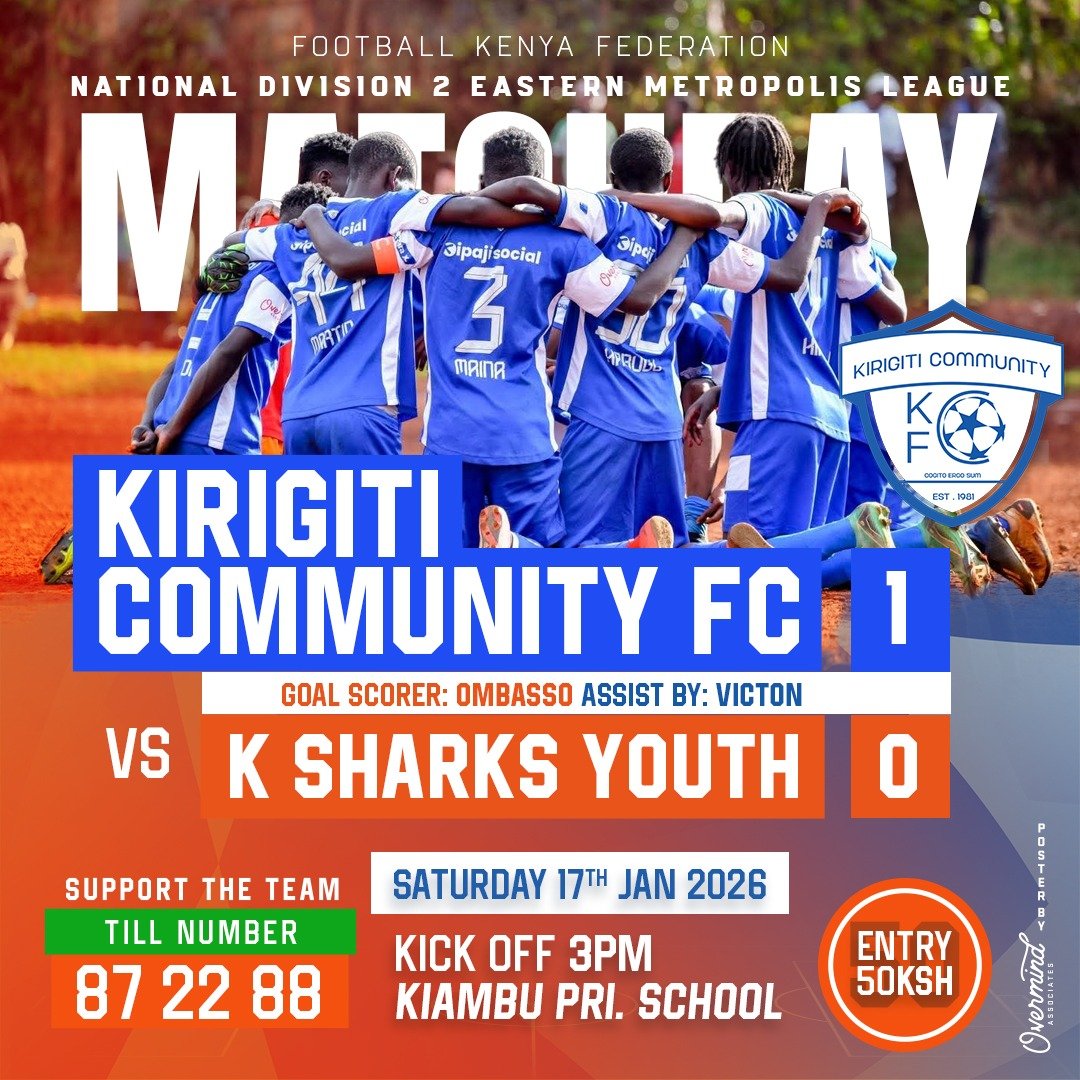 A win at home keeps the 3+ points from going away.....

#InGodWeTrust
#WeAreKirigitiCommunity
Cogito Ergo Sum!
#WePushOn #FootballKE