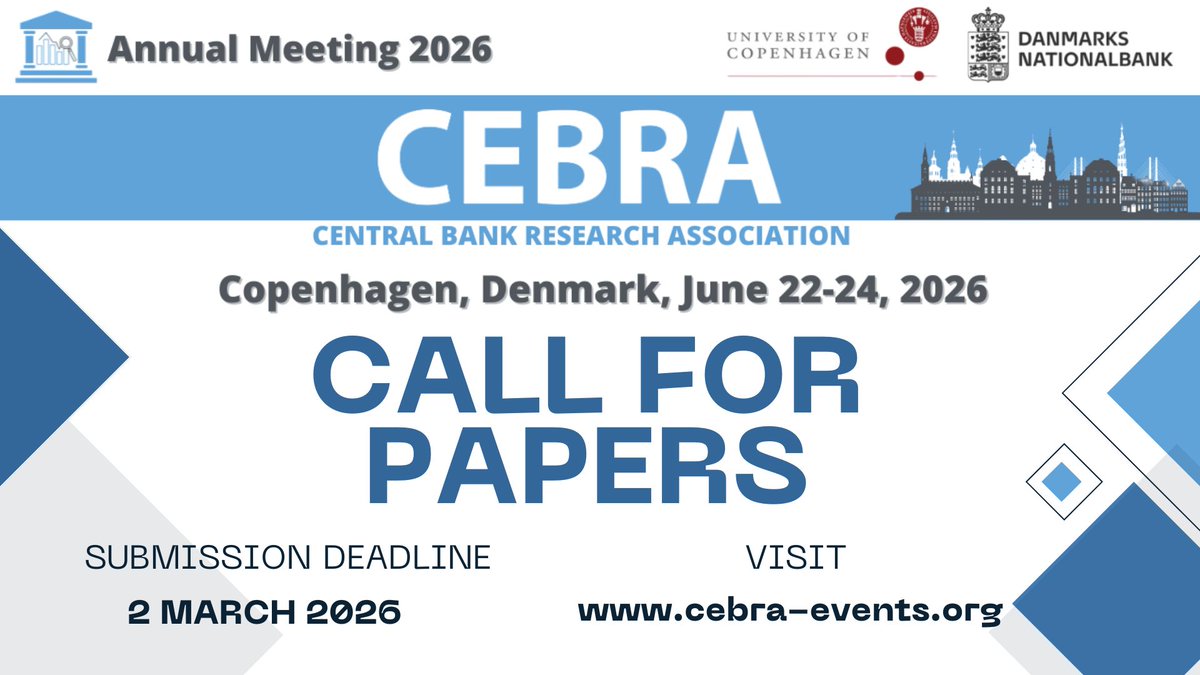 CebraOrg's tweet image. 📢 CALL FOR PAPERS | 2026 CEBRA Annual Meeting 
We are pleased to announce the #CFP for #CEBRA2026, co-organized with @nationalbanken  &amp;amp; the University of Copenhagen @koebenhavns_uni, taking place 22–24 June 2026 in Copenhagen.

A big thanks to Scientific Committee for shaping an…