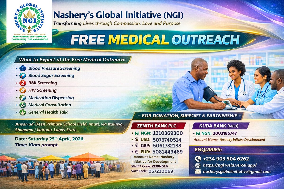 FOR DONATION, SUPPORT &amp; PARTNERSHIP

ZENITH BANK PLC

• ₦ NGN (Nigeria 🇳🇬): 1310369300
• $ USD (USA 🇺🇸): 5075740514
• £ GBP (UK 🇬🇧): 5061732138
• € EUR (Europe 🇪🇺): 5081449469

Account Name: Nashery Initiative for Development
SWIFT Code: ZEIBNGLA
Sort Code: 057230069