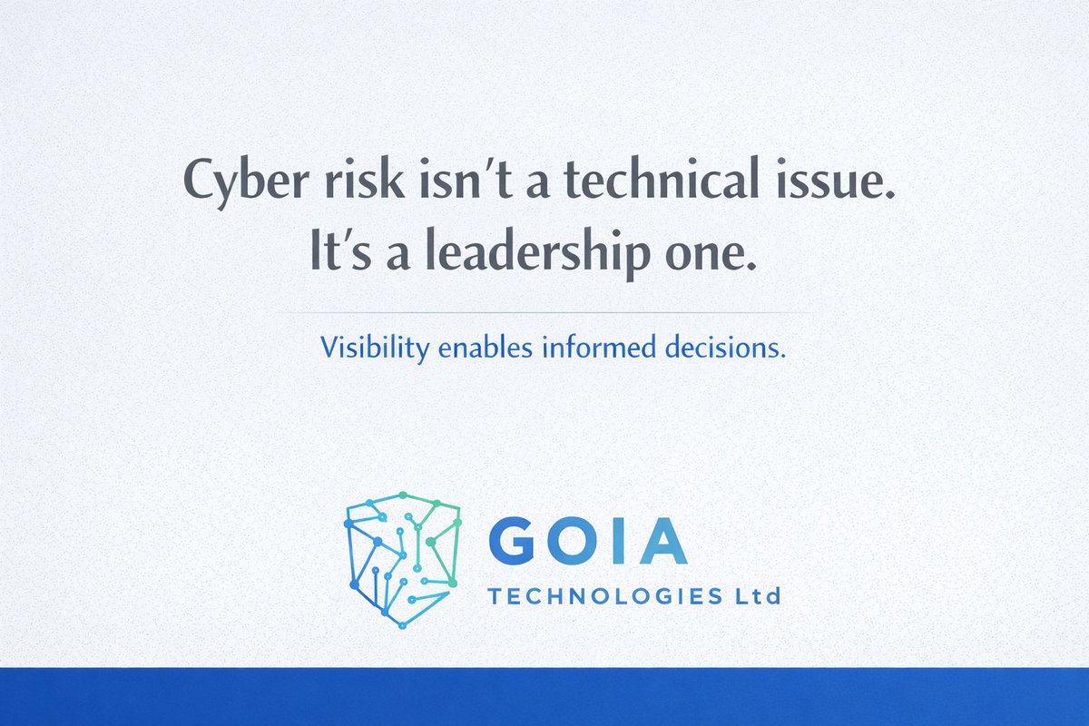 GOIAtech's tweet photo. Cyber risk is leadership risk.

Visibility beats assumption https://t.co/QKOyQaMMUW
