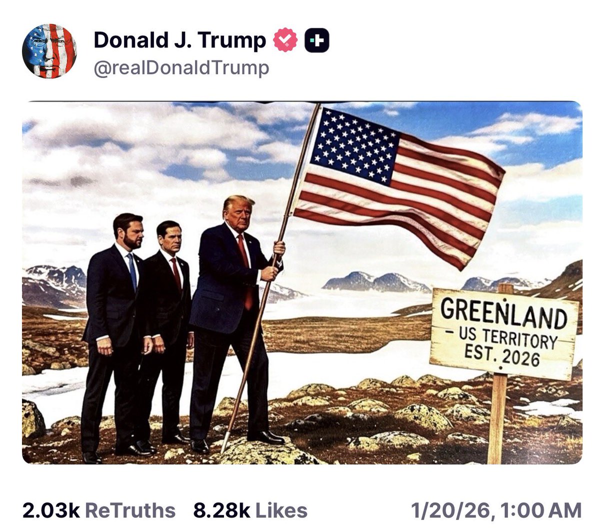 In the middle of the night the President was posting private messages from European leaders, criticizing the UK, and sharing a fake image of a map in which the US controls Greenland, Canada, Venezuela, and Cuba.