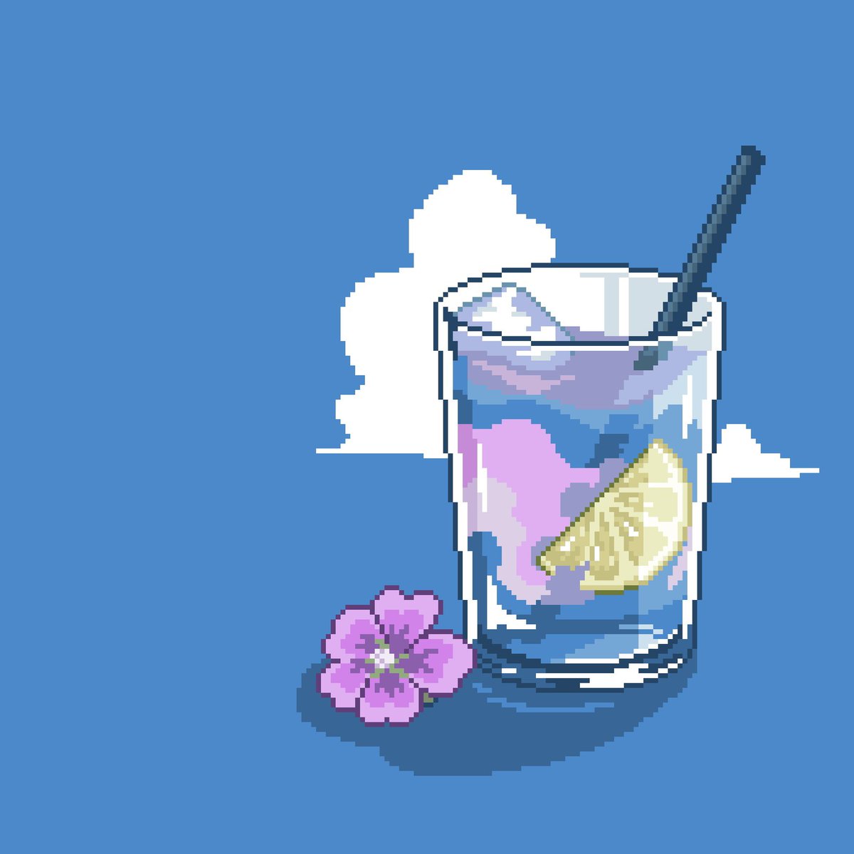 annintea's tweet image. だいぶ昔に描いたやつですが、、、マロウのハーブティーです！
レモン入れると色がピンクに変わるやつです！
#ドット絵レストラン