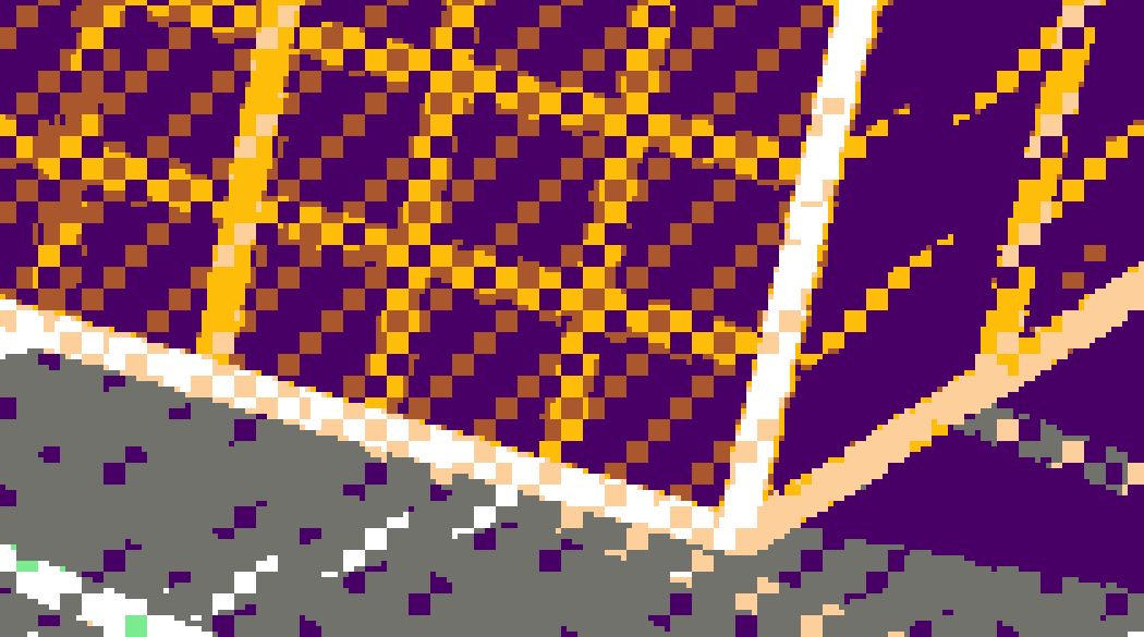 Fine lines in dynamic scenes cause havoc. A cheat: don’t pixelize. You still get the dithering effect, but without all the artifacts caused by lines. 

(Example made with our Unity asset: u3d.as/3Jmj)