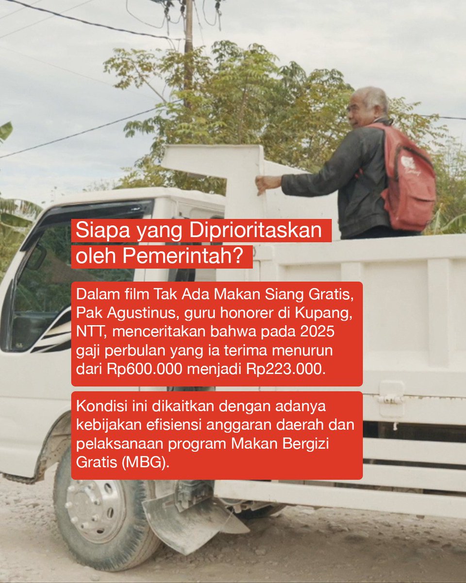 watchdoc_ID's tweet image. Pemerintah menyebut 32.000 pegawai SPPG akan dilantik sebagai ASN PPPK per 1 Februari 2026.

Di sisi lain, Pak Agustinus, guru honorer di Kupang, NTT. Sudah 23 tahun mengajar, gajinya kerap terlambat. Pada 2025, ia hanya menerima Rp223.000.

Siapa yang diprioritaskan pemerintah?