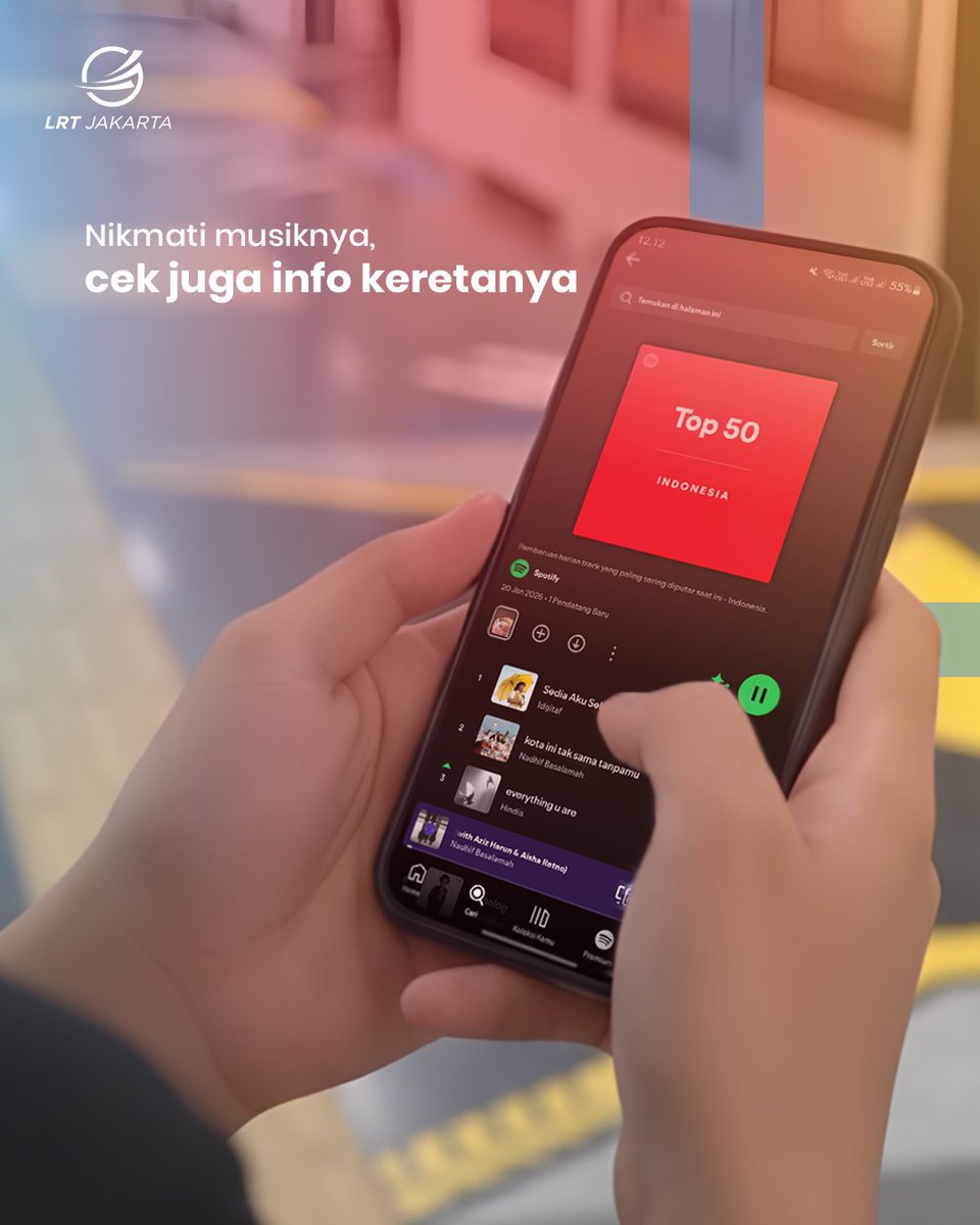 lrtjkt's tweet image. Playlist favorit membuat perjalanan semakin santai. 
Tapi sembari menikmati musik, jangan lupa lirik PIDS untuk mengetahui info perjalanannya ya!

Playlist kamu hari ini apa? Drop di kolom komentar!

#NaikLRTJ #LRTJ #LRTJakarta