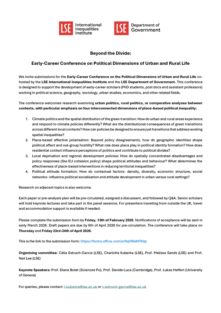 📣 Call for Papers:
🗓️ 23-24 April 2026 at LSE

Submit full papers: forms.office.com/e/9qVWeNTK0p

Please share with colleagues &amp; early-career researchers!