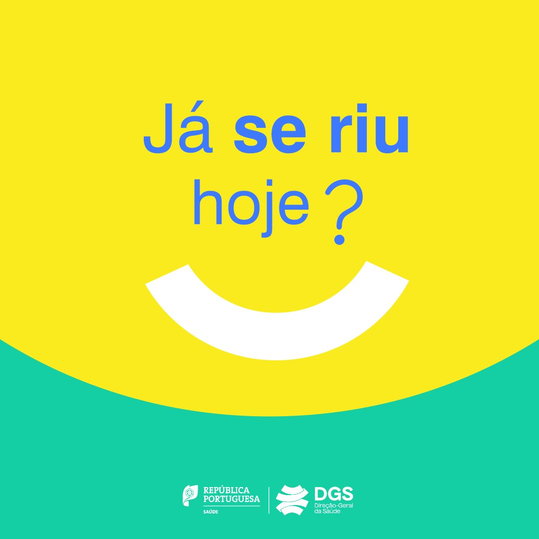 DGSaude's tweet photo. 😁 #Rir é muito mais do que diversão. Faz bem ao #coração e reduz o #stress.
Ria mais e cuide de si.
#DGS #SaúdePública #Riso #SaúdeFísica #SaúdeMental https://t.co/qyBRBuf35U