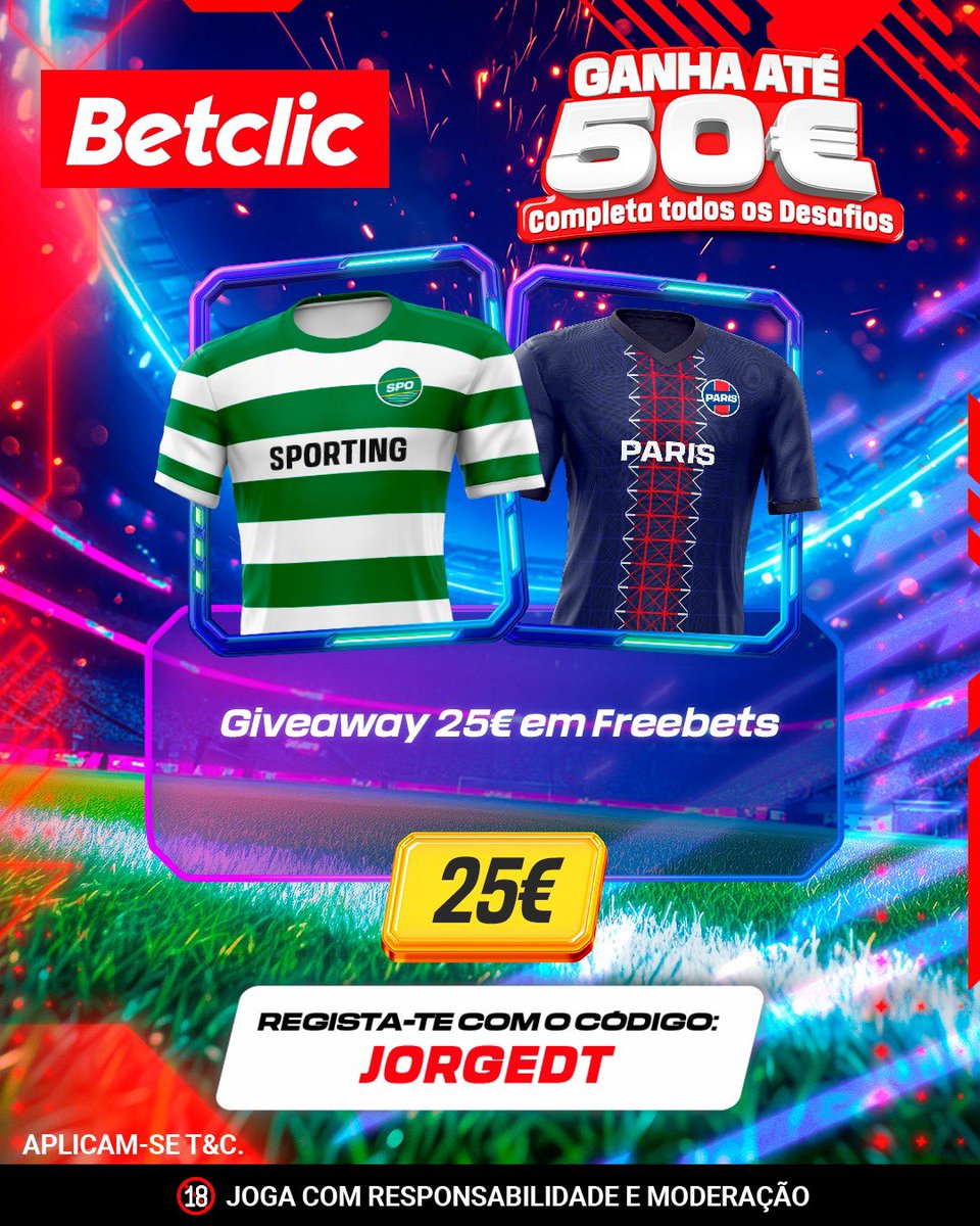 GIVEAWAY FREEBETS. 🚨
Jogo grande em Alvalade e vamos dar 25€ a 1 de vocês que acerte o resultado exato do jogo! Para participar:

-Seguir a <a href="/BetclicPortugal/">Betclic Portugal 🔞</a> 
-Dar rt e like
-Comentar username Betclic + resultado exato

1 comentário por pessoa até às 19:59! Boa sorte a todos 💪🏼