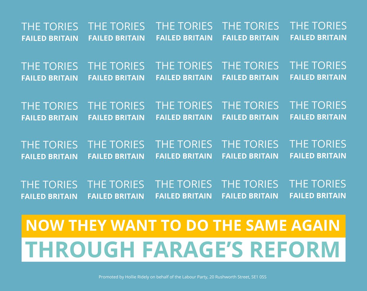 labourpress's tweet image. 25 reminders that the Tories failed Britain.

One for each of the former Tory MPs who are now planning to do the same through Farage's Reform.