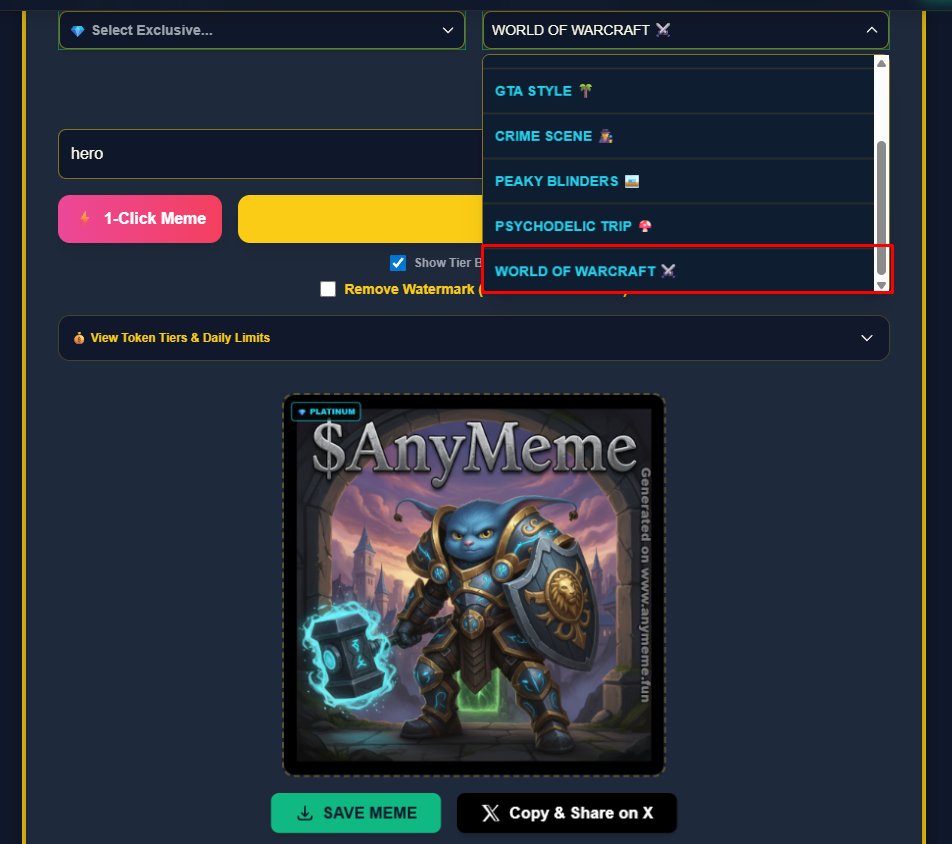 Minor upgrade!

New style added to Exclusive styles!

Now everyone can generate himself or any meme coin as a World of Warcraft character

Try it and show me how you look!!

Just paste your username or any token CA