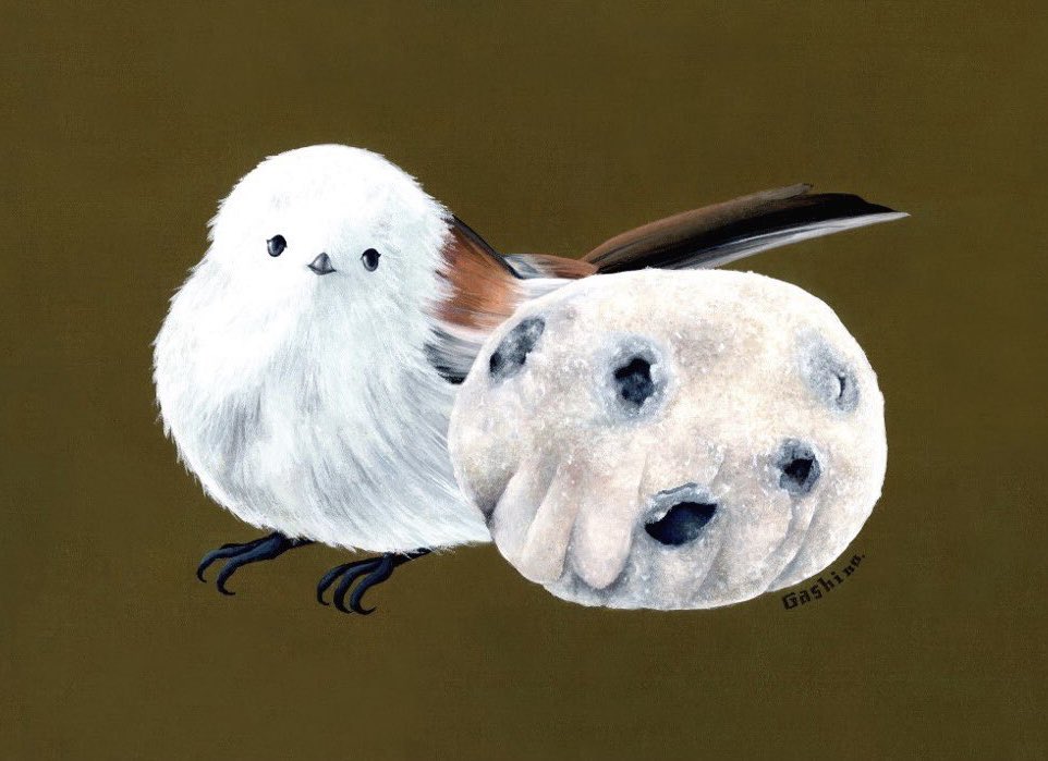 1/20は #シマエナガの日 
真っ白でふくふくな雪の妖精と豆大福❄️
#食べ物イラスト