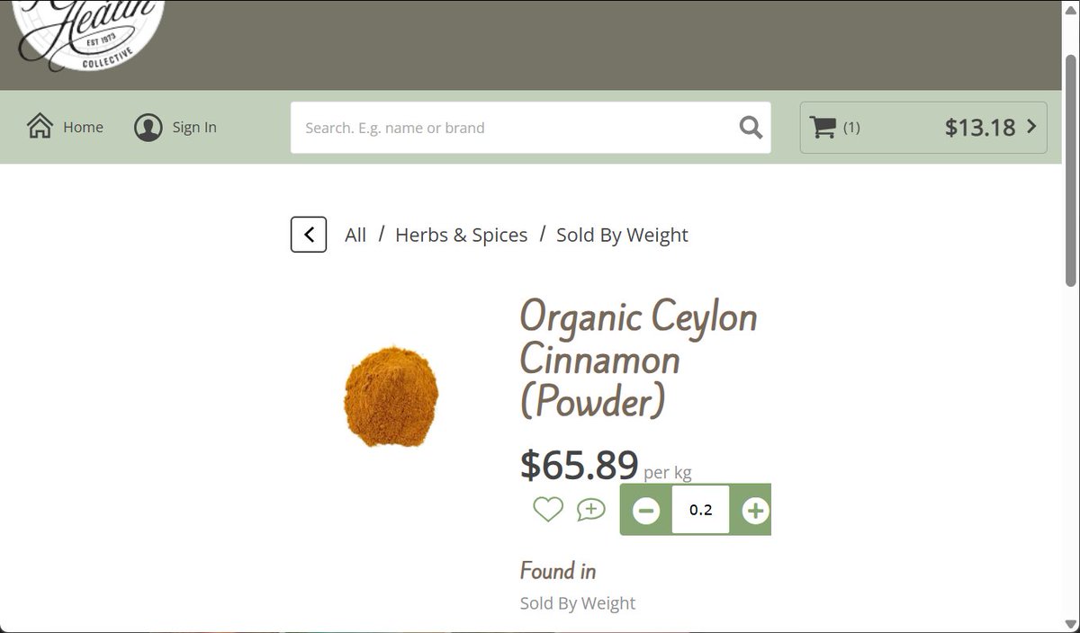 頭一改看著用秤重 leh 賣 (閣有動畫) ê 賣場網站!!! 

實體店 tio̍h 在地傳統大市場內 ê 40年有機店 (無一定 hiah 無毒至少支持友善環境生態?)

這陣 sī 無(少)包裝，多數商品秤重 ê 店頭 tio̍h
houseofhealthcollective.com.au

((總算食 tio̍h 真正 ê 肉桂 ah！
奇怪所以伊產地真正 ê 價數到底幾箍 30aud?