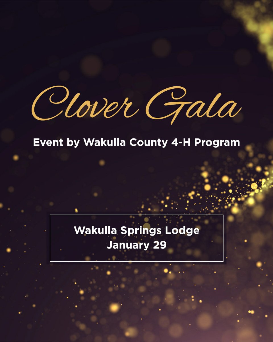 Clover Gala night is almost here!

An evening at Wakulla Springs Lodge with dinner, silent auction, awards, and dancing - all supporting Wakulla 4-H youth programs.

Get your tickets today! 
tinyurl.com/WakullaCloverG…
