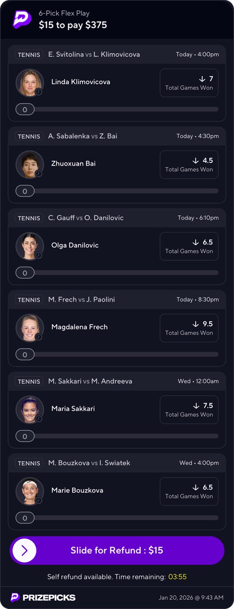 dropshotpoints's tweet image. 🎾 WTA Australian Open Total Games Won 25x Lotto 🇦🇺

WTA can be unpredictable but these women should get stomped 

Split it up/play what you like