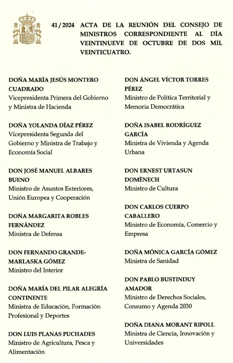 #ESCÁNDALO: El Consejo de Ministros se reunió DOS HORAS MAS TARDE de que la AEMET decretara la ALERTA ROJA por la DANA de VALENCIA, PERO NO ADOPTÓ NINGUNA MEDIDA ESTATAL de prevención de los daños ni trataron el asunto👇😱🎯

Una hora antes del Consejo, Seguridad Nacional también