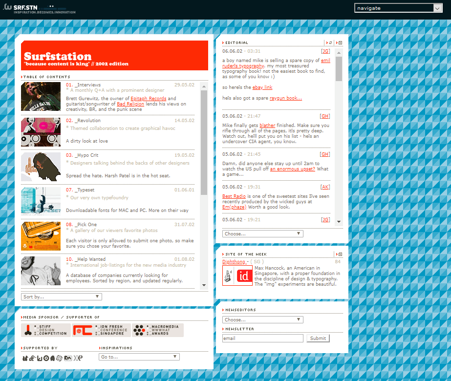 WebDesignMuseum's tweet photo. Web Design Trends in 2002 — the Golden Age of Web Design.

No frameworks. No cookies. No dark patterns.

Just vibes &amp; great graphics.

#WebDesignHistory https://t.co/e8si2vFjDE