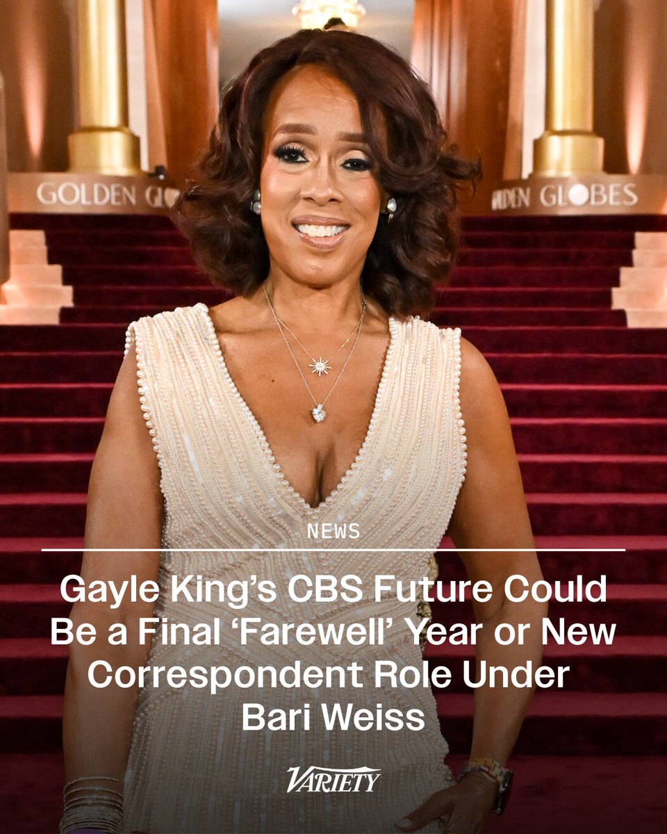 Variety's tweet image. CBS News chief Bari Weiss believes Gayle King’s $15 million salary is no longer viable in a weaker media economy, per sources.

King is reportedly weighing her next move within the network: a special correspondent role or a one-year “farewell” deal at a lower salary.

There are…