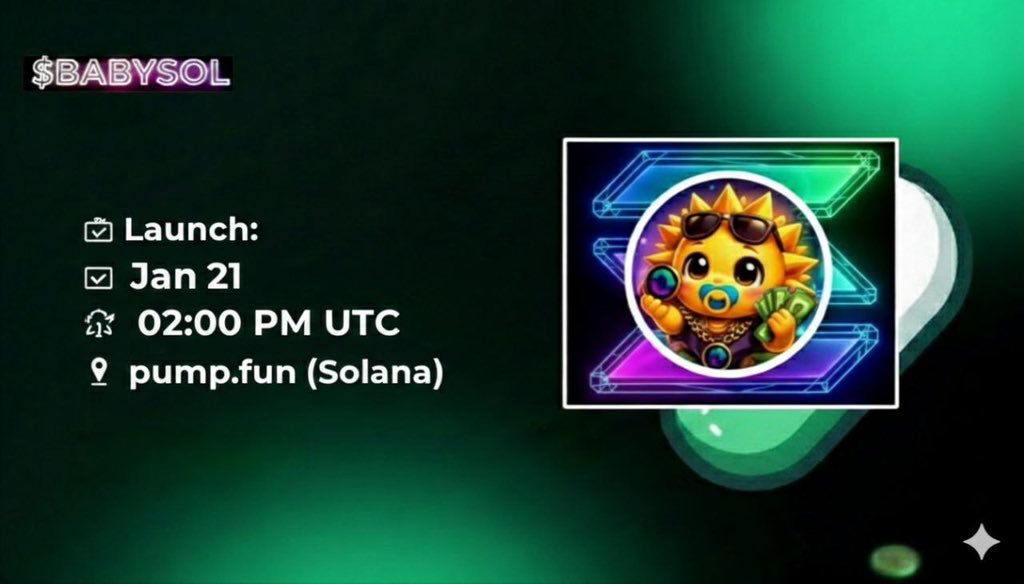 TheCSovereign's tweet image. Big News for $BABYSOL Coin 

Introducing $BABYSOL:

@Babysol_coin Born on Solana. It's not just another meme token —
it represents speed, transparency, and the raw power of a community-driven launch.

🚀 What’s next? (Post-launch roadmap)

📅 Launch:
🗓 Jan 21
⏰ 02:00 PM UTC 
📍…