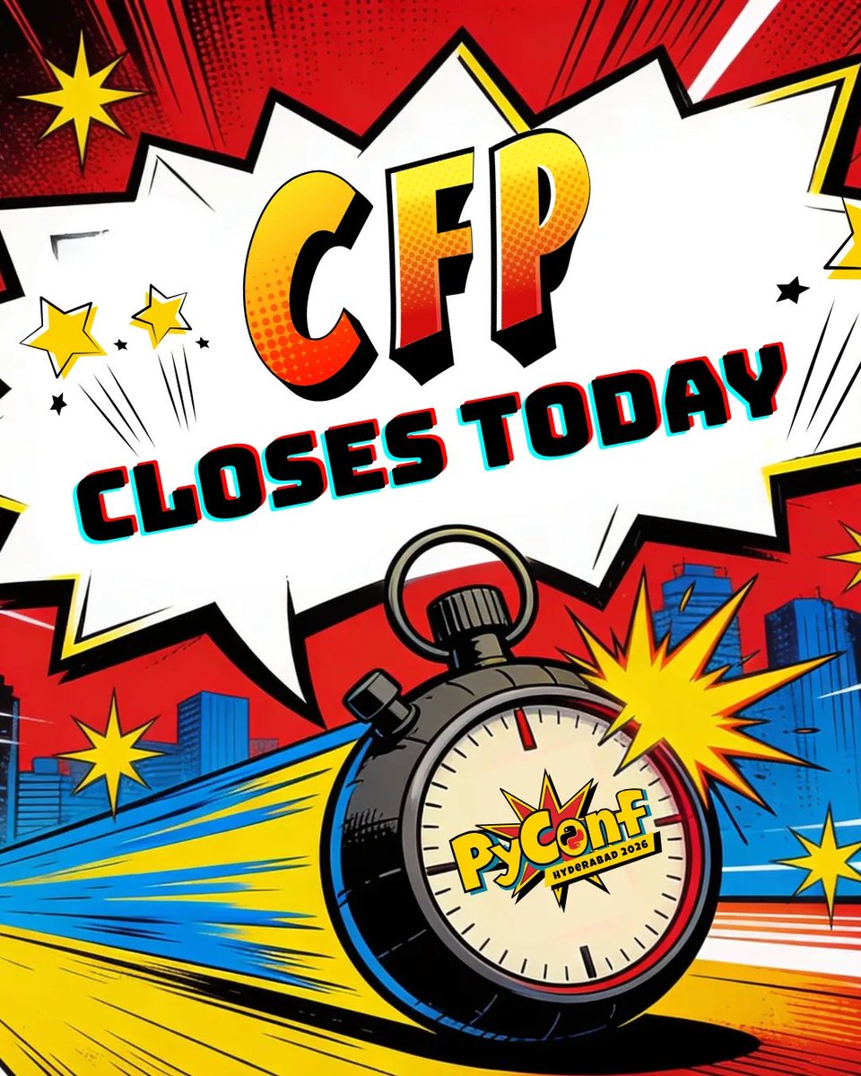 ⏰ CFP closes today!

This is the last day to submit your #PyConfHyd2026 talk or workshop proposal. Don’t let your idea stay in draft, let’s get it on the schedule.

👉 tinyurl.com/PyConfHyd-CFP-… 

#CFP #Deadline #1DayToGo #TechEvent #PythonCommunity #TechCommunity #HyderabadTech