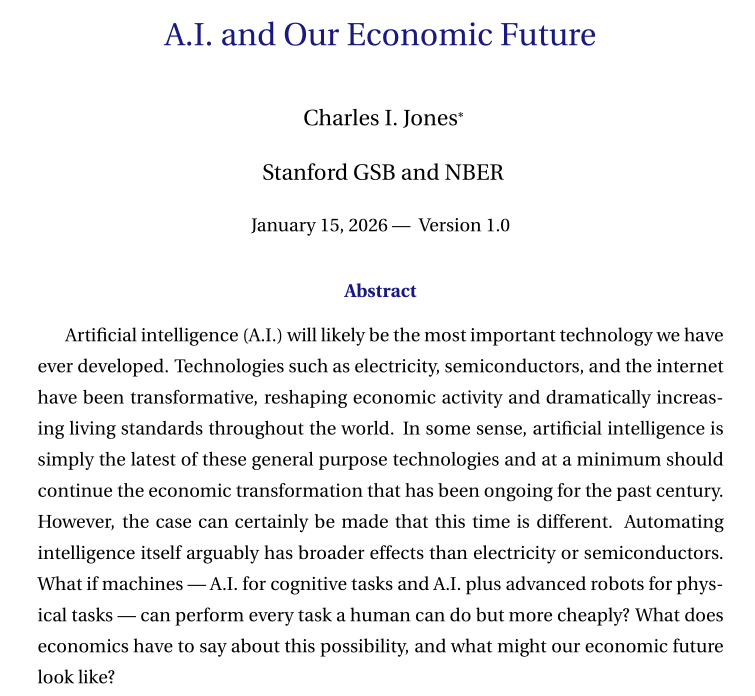 ChadJonesEcon's tweet image. "AI and Our Economic Future" New paper in preparation for the Journal of Economic Perspectives ==&amp;gt; accessible to a broad audience. web.stanford.edu/~chadj/AIandEc…