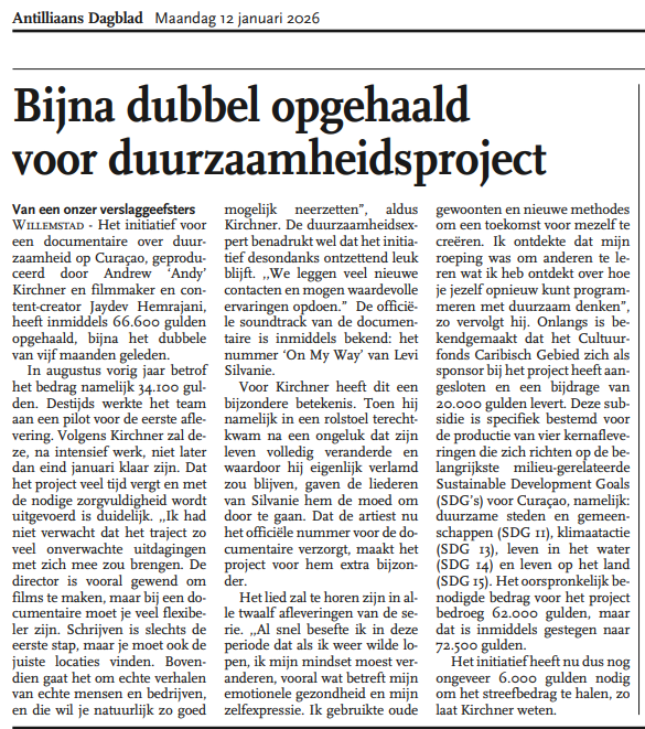 The State of the SDGs missie haalt de krant! 🗞️
Hoe staat Curaçao er écht voor als het gaat om de Sustainable Development Goals? Op 12 januari was het in het AD en leggen we uit waarom dit project zo cruciaal is. We maken de SDG’s tastbaar voor elke burger op ons eiland. 📈