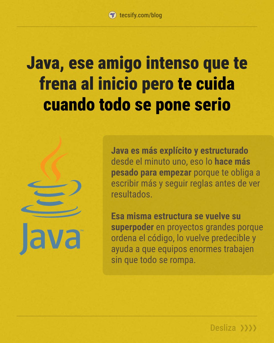 tecsify's tweet photo. En este 2026 lleno de IA y vibe coding... ¿Python o Java?

A veces la pregunta no es cuál es “mejor”, sino cuál te deja avanzar sin pelearte con todo desde el día uno 👇 https://t.co/fCfqk6Mx4T