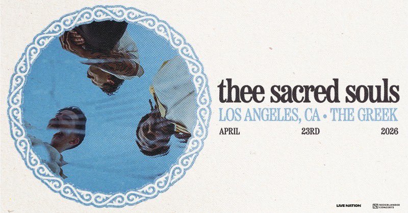 LiveNation's tweet image. JUST ANNOUNCED: Thee Sacred Souls are coming to The Greek Theatre on Thursday, April 23. Grab your tickets Friday, January 23, at 9am local time.

See you there! 🎟️
livemu.sc/TheeSacredSoul…